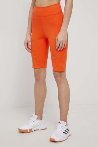 Kratke hlače za trening adidas by Stella McCartney za žene, boja: narančasta, glatke, visoki struk