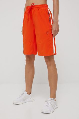 Тренировочные шорты adidas by Stella McCartney женские цвет оранжевый с принтом высокая посадка