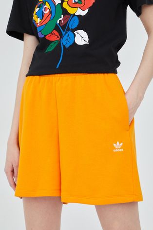 Къси панталони adidas Originals Adicolor в оранжево с апликация с висока талия