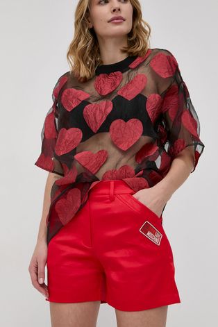 Love Moschino pantaloni scurti femei, culoarea rosu, cu imprimeu, high waist