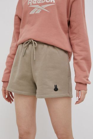 Памучен къс панталон OCAY дамско в бежово с изчистен дизайн с висока талия