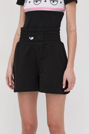 Bavlněné šortky Chiara Ferragni dámské, černá barva, hladké, high waist