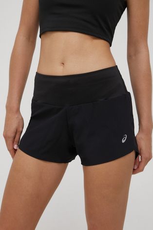 Kratke hlače za trčanje Asics Road za žene, boja: crna, glatki materijal, srednje visoki struk