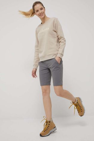 Columbia pantaloni scurți outdoor Saturday Trail femei, culoarea gri, neted, medium waist