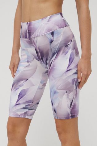 4F pantaloni scurți de antrenament femei, culoarea violet, modelator, high waist