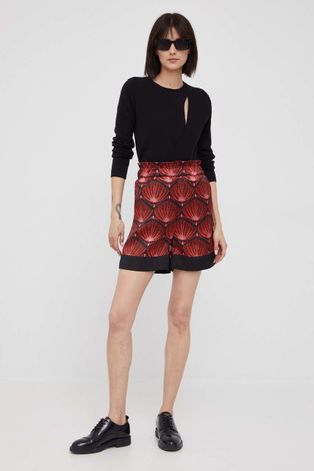Kratke hlače Sisley za žene, boja: crvena, s uzorkom, visoki struk