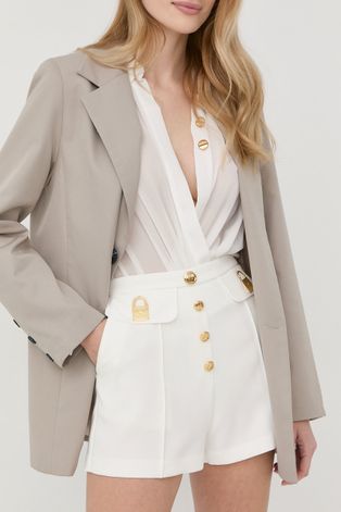 Къси панталони Elisabetta Franchi в бяло с изчистен дизайн с висока талия