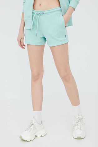Kratke hlače Superdry za žene, boja: tirkizna, s aplikacijom, visoki struk