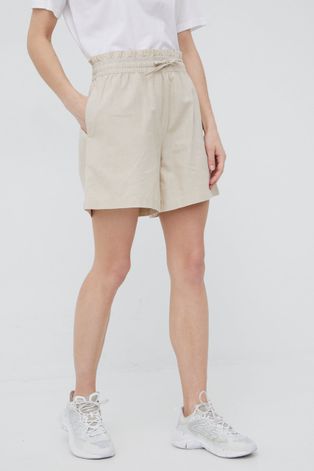 Lanene kratke hlače Outhorn za žene, boja: bež, glatki materijal, visoki struk