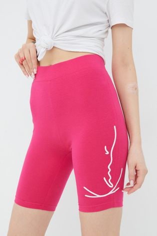 Къси панталони Karl Kani в розово с апликация с висока талия