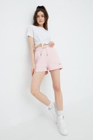 Kratke hlače Karl Kani za žene, boja: ružičasta, s aplikacijom, srednje visoki struk