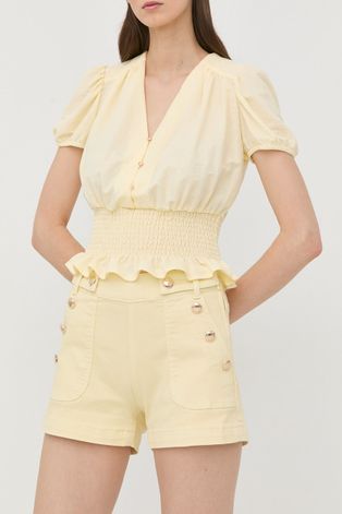 Kratke hlače Morgan za žene, boja: žuta, glatki materijal, visoki struk