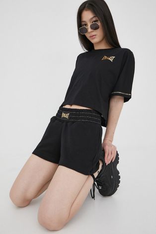 Памучен къс панталон Everlast в черно с изчистен дизайн с висока талия