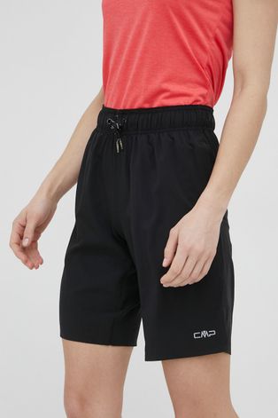 CMP szorty outdoorowe damskie kolor czarny gładkie medium waist
