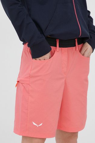 Kratke outdoor hlače Salewa Puez 3 za žene, boja: narančasta, s uzorkom, srednje visoki struk
