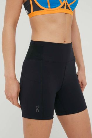 On-running pantaloni scurți de alergare femei, culoarea negru, neted, high waist