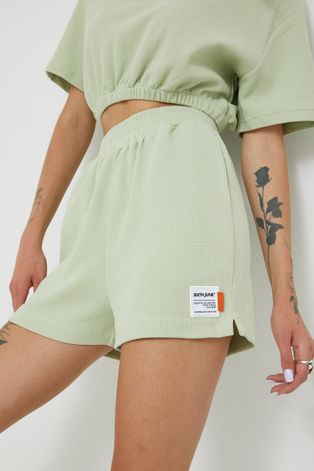 Kratke hlače Sixth June za žene, boja: zelena, s aplikacijom, visoki struk