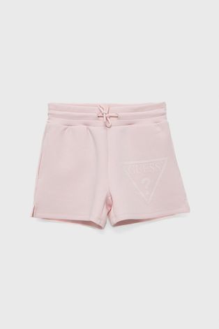 Детски къси панталони Guess в розово с изчистен дизайн с регулируема талия