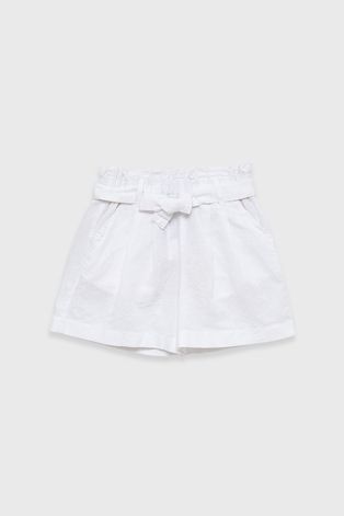 Dječje lanene kratke hlače United Colors of Benetton boja: bijela, glatki materijal