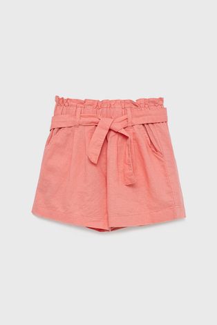 United Colors of Benetton pantaloni scurți de in pentru copii culoarea roz, neted