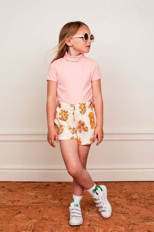 Детские хлопковые шорты Mini Rodini цвет бежевый с узором