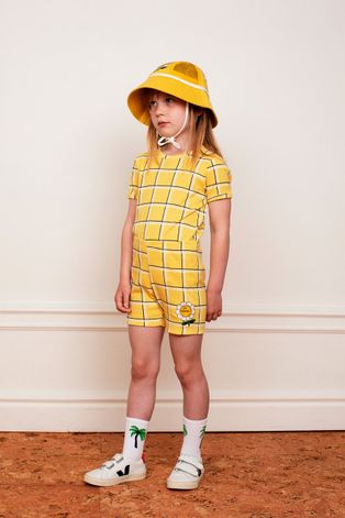 Mini Rodini szorty bawełniane dziecięce kolor żółty z nadrukiem