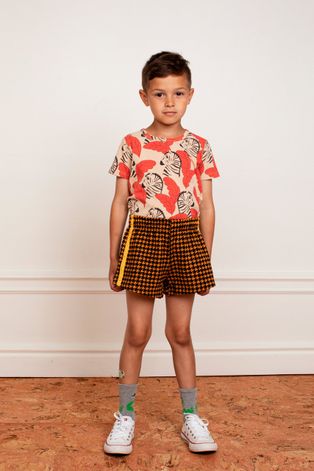 Детские хлопковые шорты Mini Rodini цвет коричневый с узором регулируемая талия