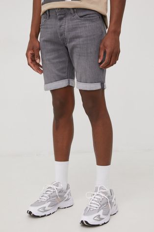 Rifľové krátke nohavice Jack & Jones pánske, šedá farba,