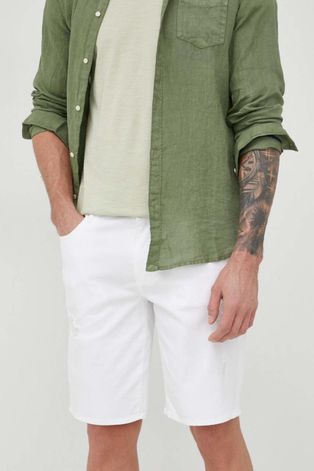 Armani Exchange pantaloni scurti jeans barbati, culoarea alb