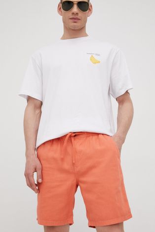 Superdry szorty z domieszką lnu męskie kolor pomarańczowy