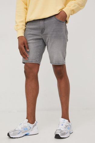 Rifľové krátke nohavice Wrangler pánske, šedá farba,
