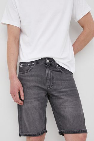 Džínové šortky Calvin Klein Jeans pánské, šedá barva