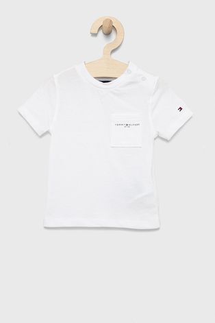 Детска памучна тениска Tommy Hilfiger в бяло с изчистен дизайн