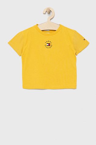 Dětské bavlněné tričko Tommy Hilfiger žlutá barva, hladký