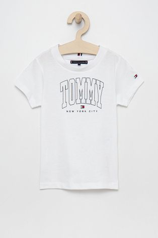 Dětské bavlněné tričko Tommy Hilfiger bílá barva, s potiskem