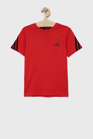 Детска памучна тениска adidas Performance в червено с принт