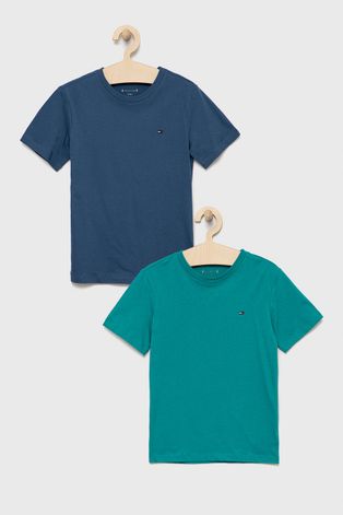 Dětské bavlněné tričko Tommy Hilfiger tyrkysová barva, hladké