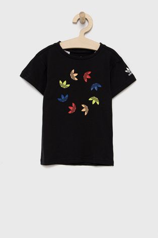 Детска памучна тениска adidas Originals в черно с принт
