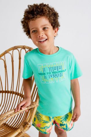 Dětské bavlněné tričko Mayoral tyrkysová barva, hladký