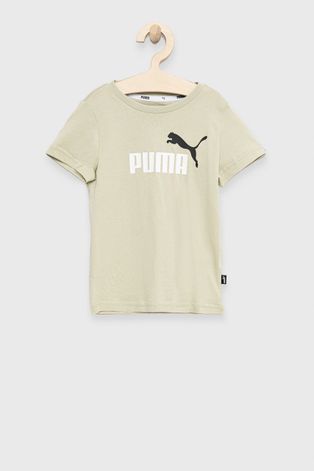 Дитяча бавовняна футболка Puma колір бежевий з принтом