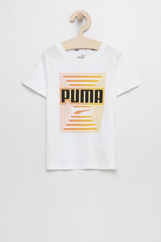 Дитяча бавовняна футболка Puma колір білий з принтом