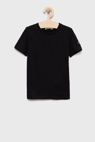 Dětské bavlněné tričko Calvin Klein Jeans černá barva, hladký