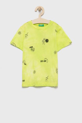 Dječja pamučna majica kratkih rukava United Colors of Benetton boja: zelena, s uzorkom