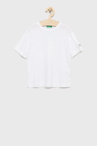Детская хлопковая футболка United Colors of Benetton цвет белый однотонный