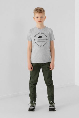 4F t-shirt bawełniany dziecięcy kolor szary z nadrukiem