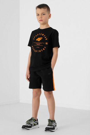 4F t-shirt bawełniany dziecięcy kolor czarny z nadrukiem