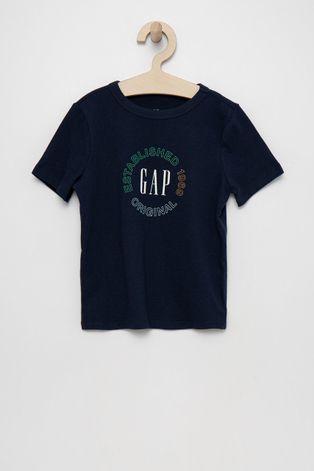 Παιδικό βαμβακερό μπλουζάκι GAP χρώμα: ναυτικό μπλε