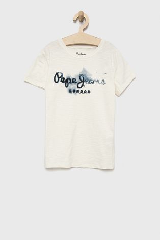 Detské bavlnené tričko Pepe Jeans béžová farba, s potlačou