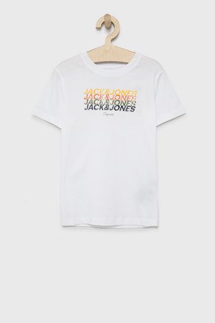 Jack & Jones t-shirt bawełniany dziecięcy kolor biały z nadrukiem