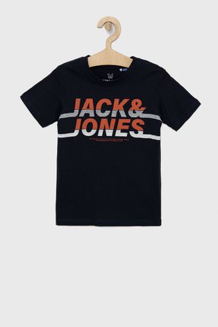 Jack & Jones t-shirt bawełniany dziecięcy kolor granatowy z nadrukiem